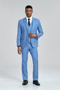 Load image into Gallery viewer, Grey Navy Light Blue Plaid Men's 3 Piece Suits
