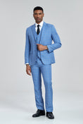 Cargar la imagen en la vista de la galería, Grey Navy Light Blue Plaid Men's 3 Piece Suits
