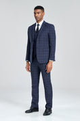 Load image into Gallery viewer, Grey Navy Light Blue Plaid Men's 3 Piece Suits
