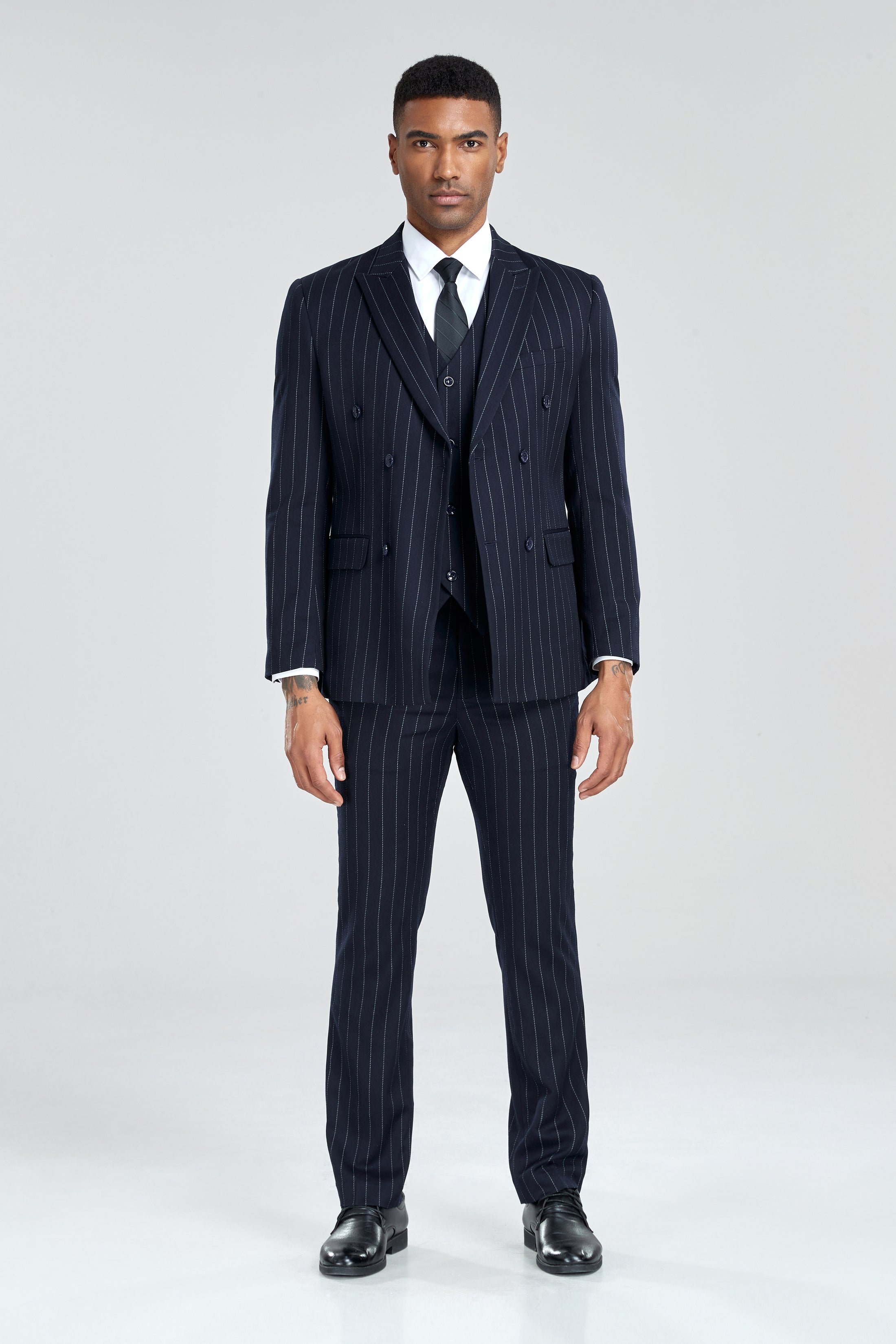 Royal Blue Stripe Men's 3 Piece Suits