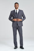 Cargar la imagen en la vista de la galería, Grey Navy Light Blue Plaid Men's 3 Piece Suits
