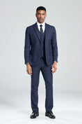 Load image into Gallery viewer, Grey Navy Light Blue Plaid Men's 3 Piece Suits
