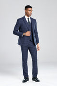 Cargar la imagen en la vista de la galería, Grey Navy Light Blue Plaid Men's 3 Piece Suits
