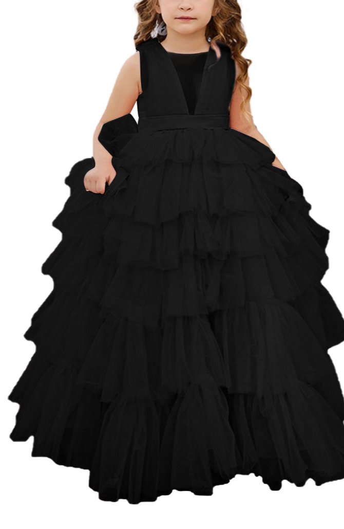 Applique Lace Tulle Flower Girl Dress for Wedding Princess Pageant Party Gown