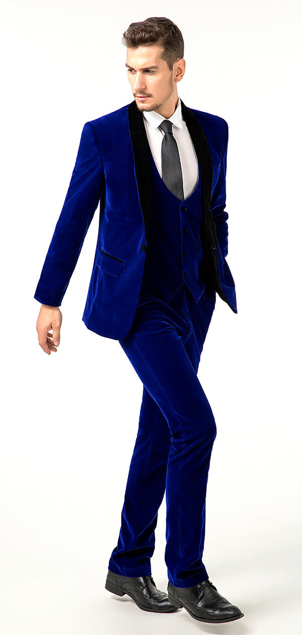 Blue Velvet Wedding Formal Party Business 4 Piece Men Suits Online MS011