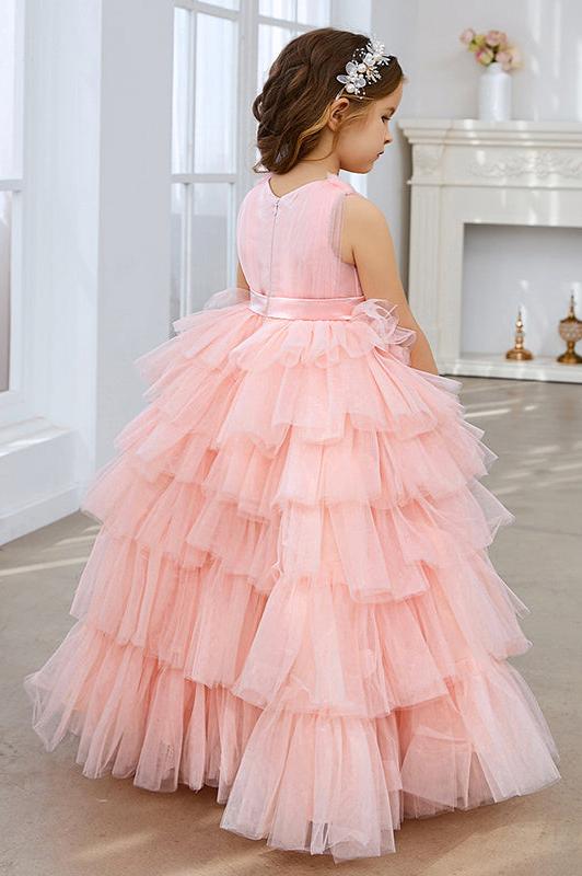 Applique Lace Tulle Flower Girl Dress for Wedding Princess Pageant Party Gown