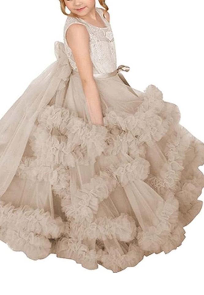Flower Girl Dresses for Wedding Lace Puffy Pleated Tulle Pageant Princess Gown