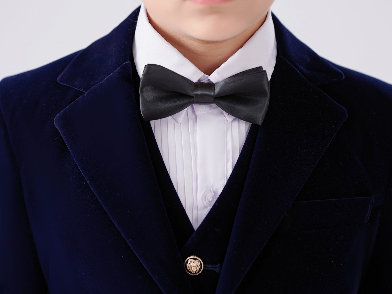 Navy Boys Single-Breasted Velvet Blazer