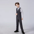 Charger l'image dans la visionneuse de la galerie, Grey Striped Slim Fit Modern 4 Piece Boy's Formal Suits With Vest+Pants+Shirt+Tie
