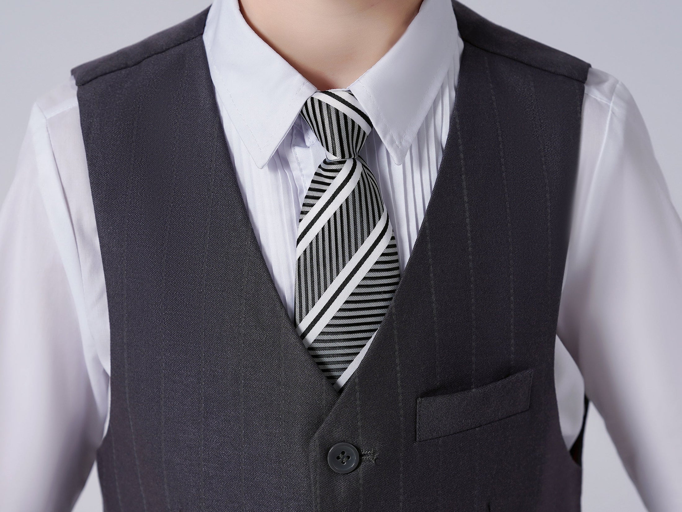 Dark Grey Striped Modern 4 Piece Boy's Formal Suits