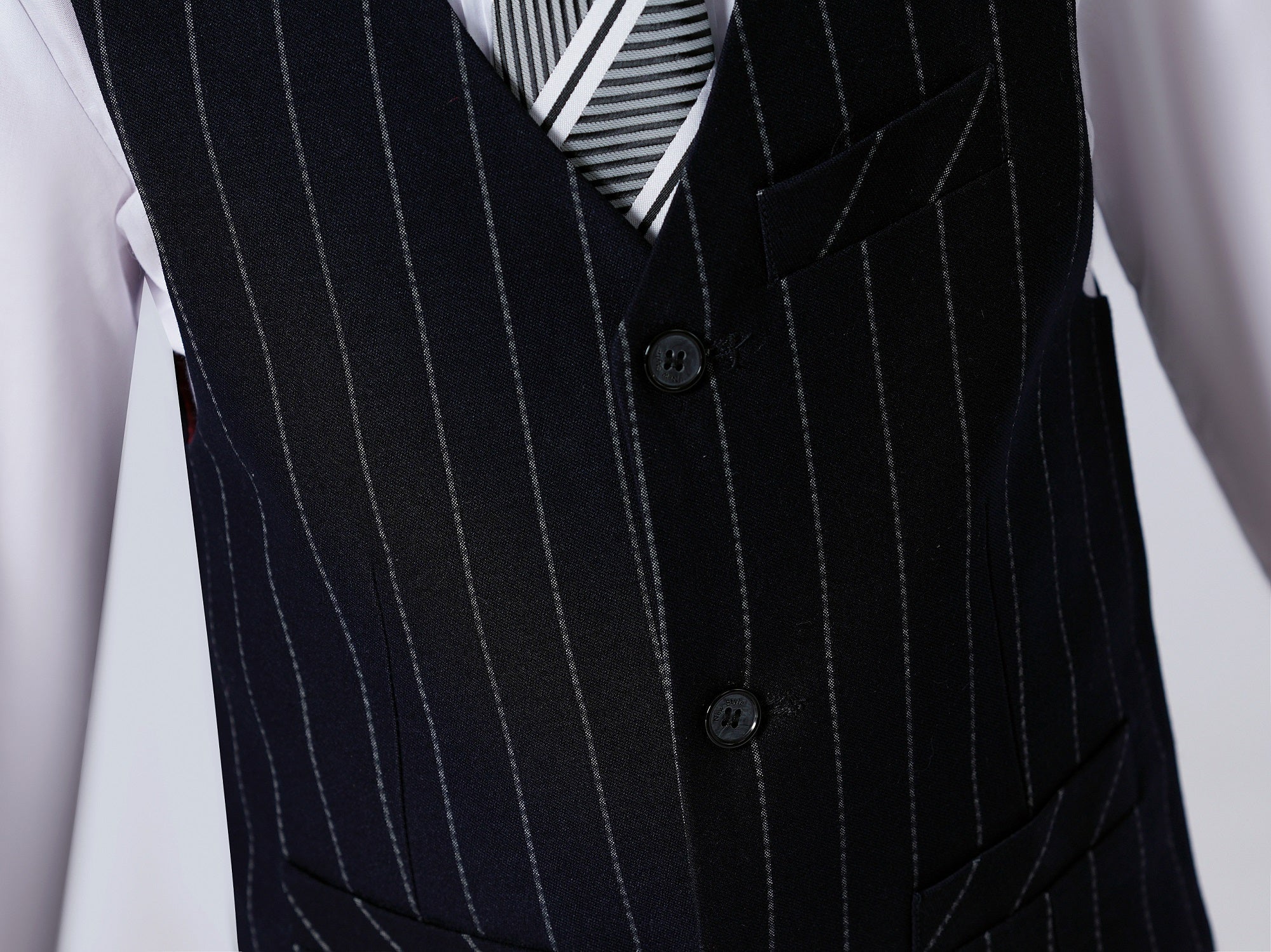 Navy Striped Slim Fit Modern 5 Piece Boy's Formal Suits