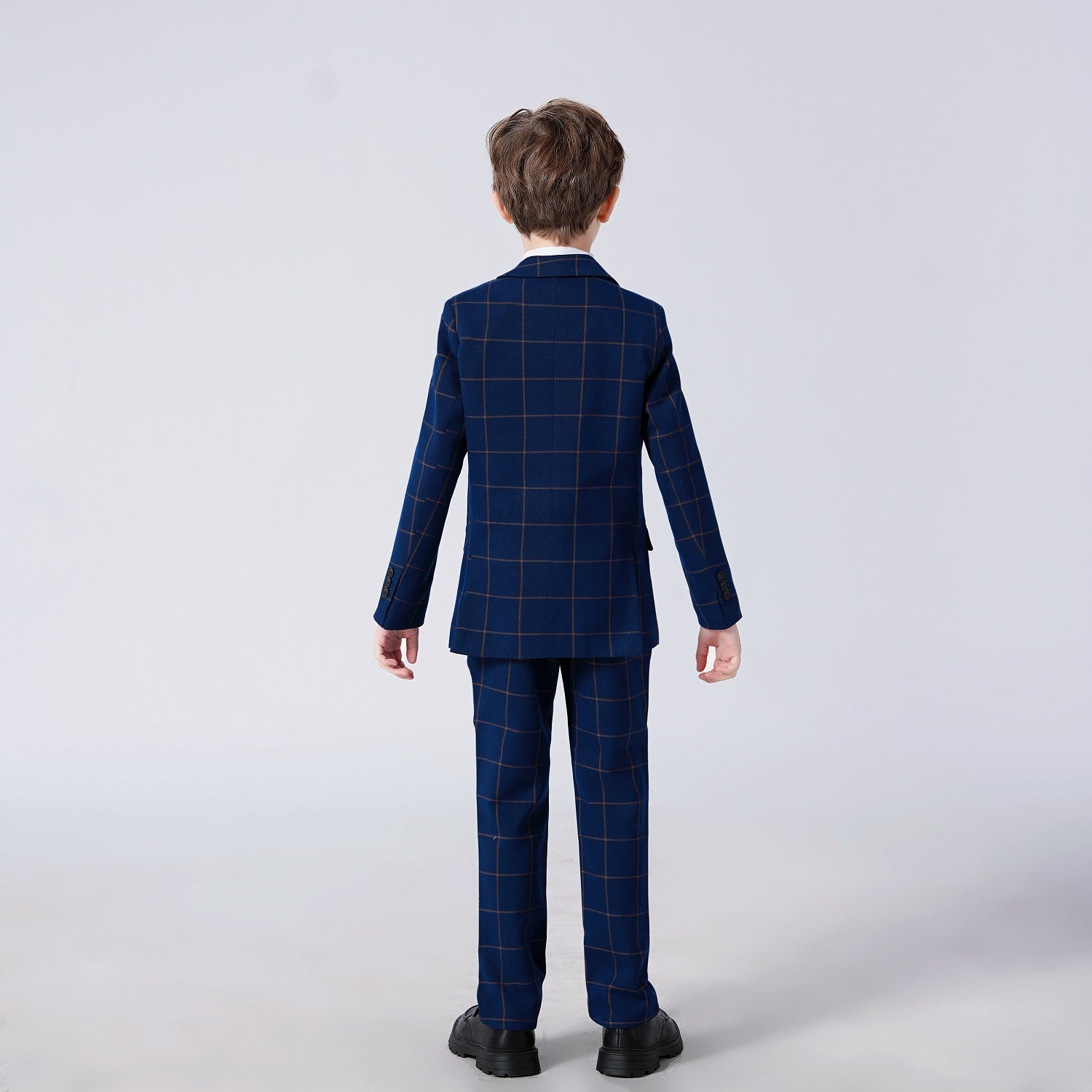 Blue Plaid Elegant 5 Piece Boys Suits