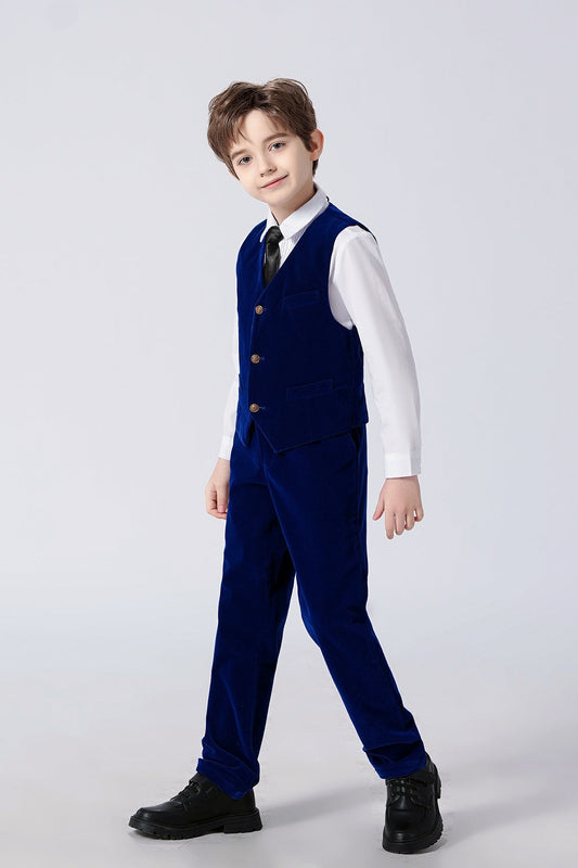 Royal Blue Velvet 2 Piece Kids Boys' Vest and Pants Dress Suits Set