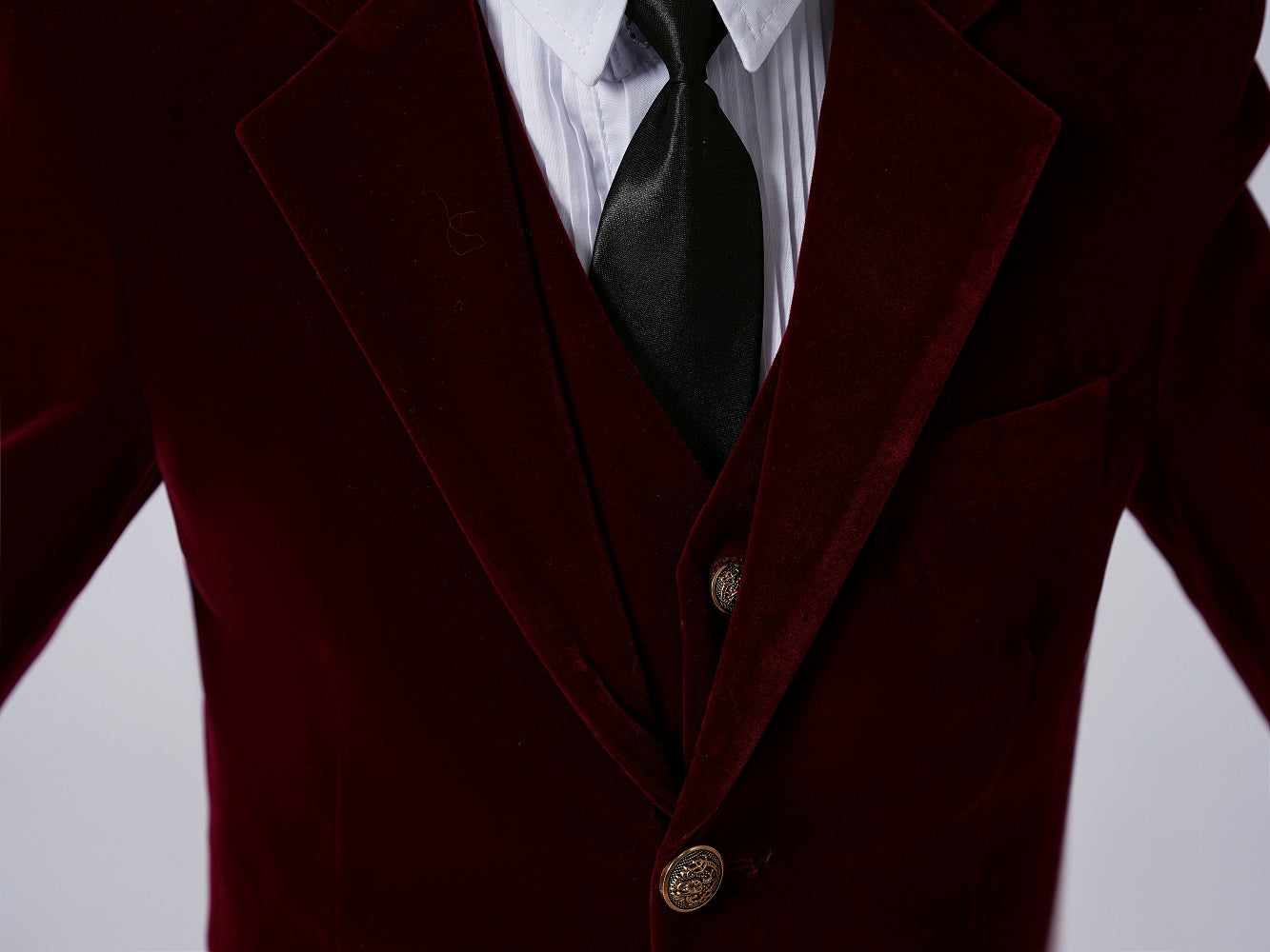 Burgundy Boys Bids Fit Single-Breasted Velvet Blazer