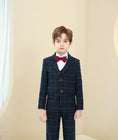 Load image into Gallery viewer, Navy Plaid Elegant 5 Piece Boys Suits
