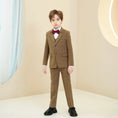 Load image into Gallery viewer, Dark Khaki Plaid Elegant 5 Piece Boys Suits
