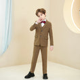 Load image into Gallery viewer, Dark Khaki Plaid Elegant 5 Piece Boys Suits
