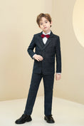 Load image into Gallery viewer, Navy Plaid Elegant 5 Piece Boys Suits
