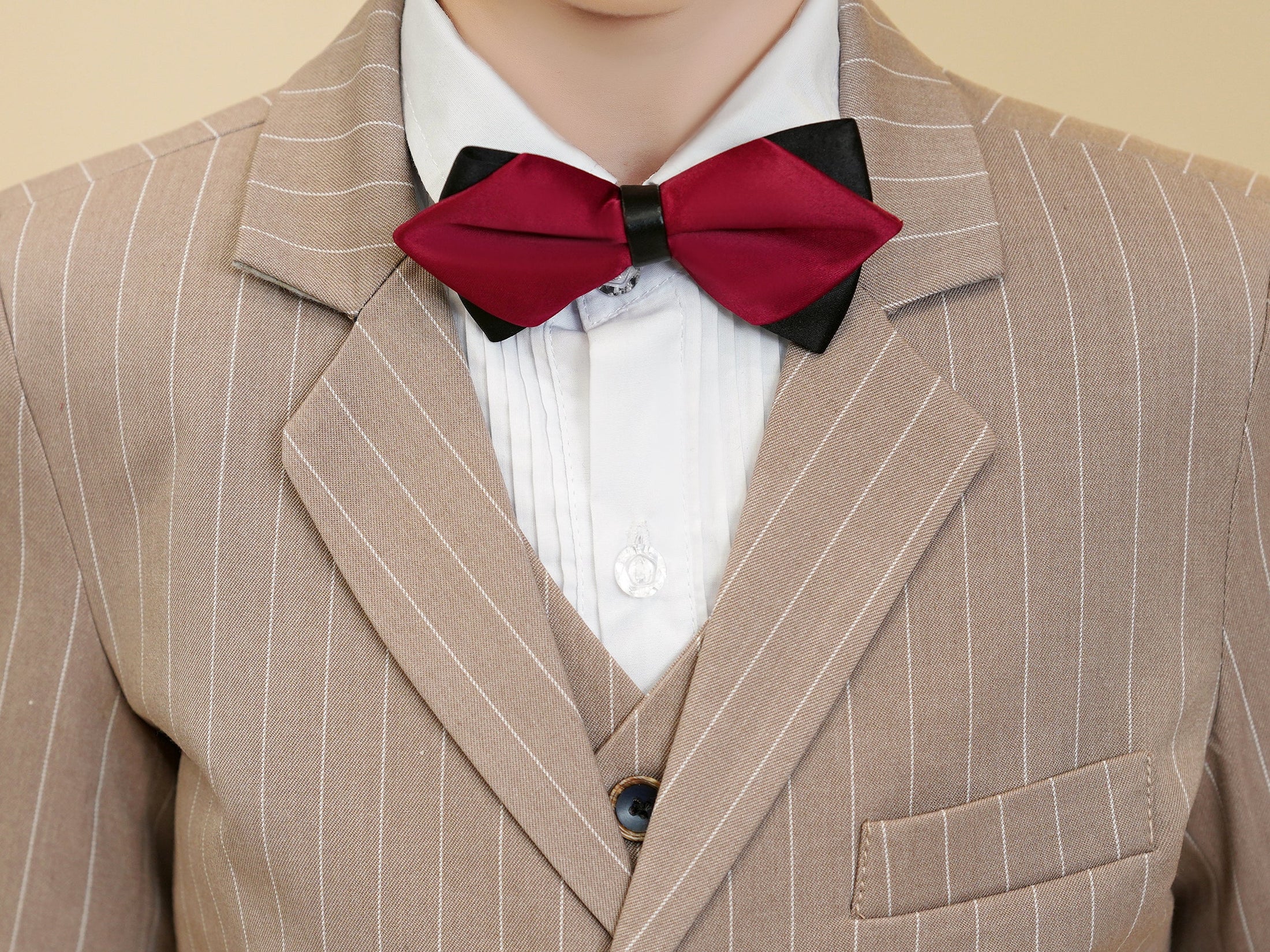 Khaki Striped Modern 5 Piece Boy's Formal Suits