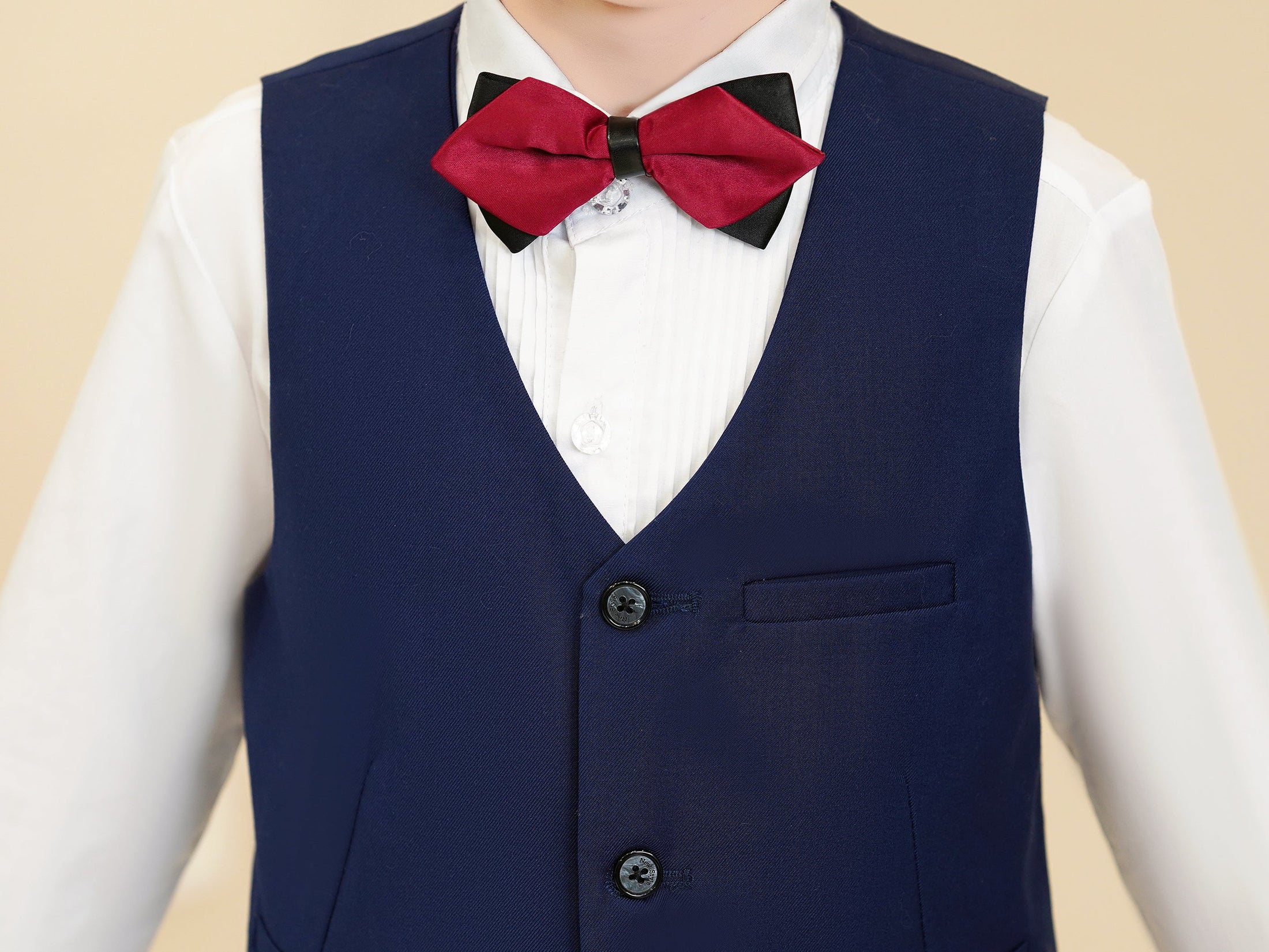 Navy Fit Slim 4 Piece Boy's Formal Suits With Vest+Pants+Shirt+Tie