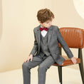 Load image into Gallery viewer, Grey Plaid Elegant 5 Piece Boys Suits
