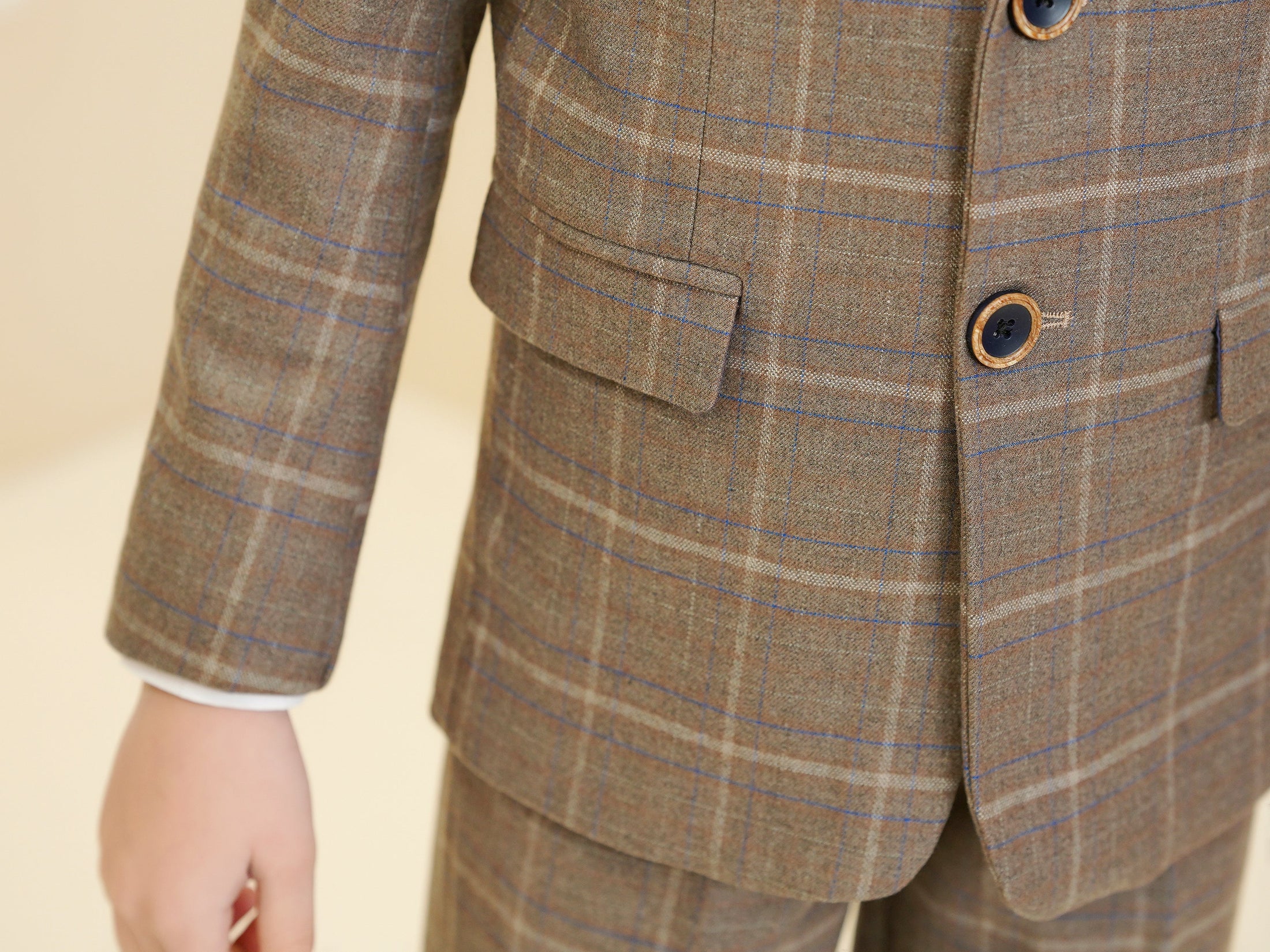 Khaki Plaid Elegant 5 Piece Boys Suits