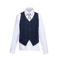 Load image into Gallery viewer, Navy Plaid 2 Piece Kids Boys' Vest and Pants Dress Suits Set
