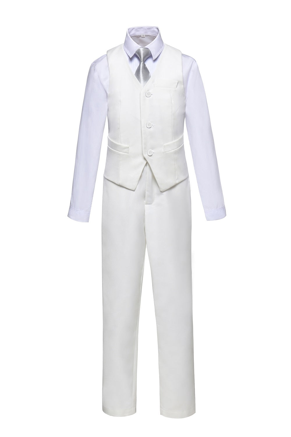 White Slim 4 Piece Boy's Formal Suits With Vest+Pants+Shirt+Tie