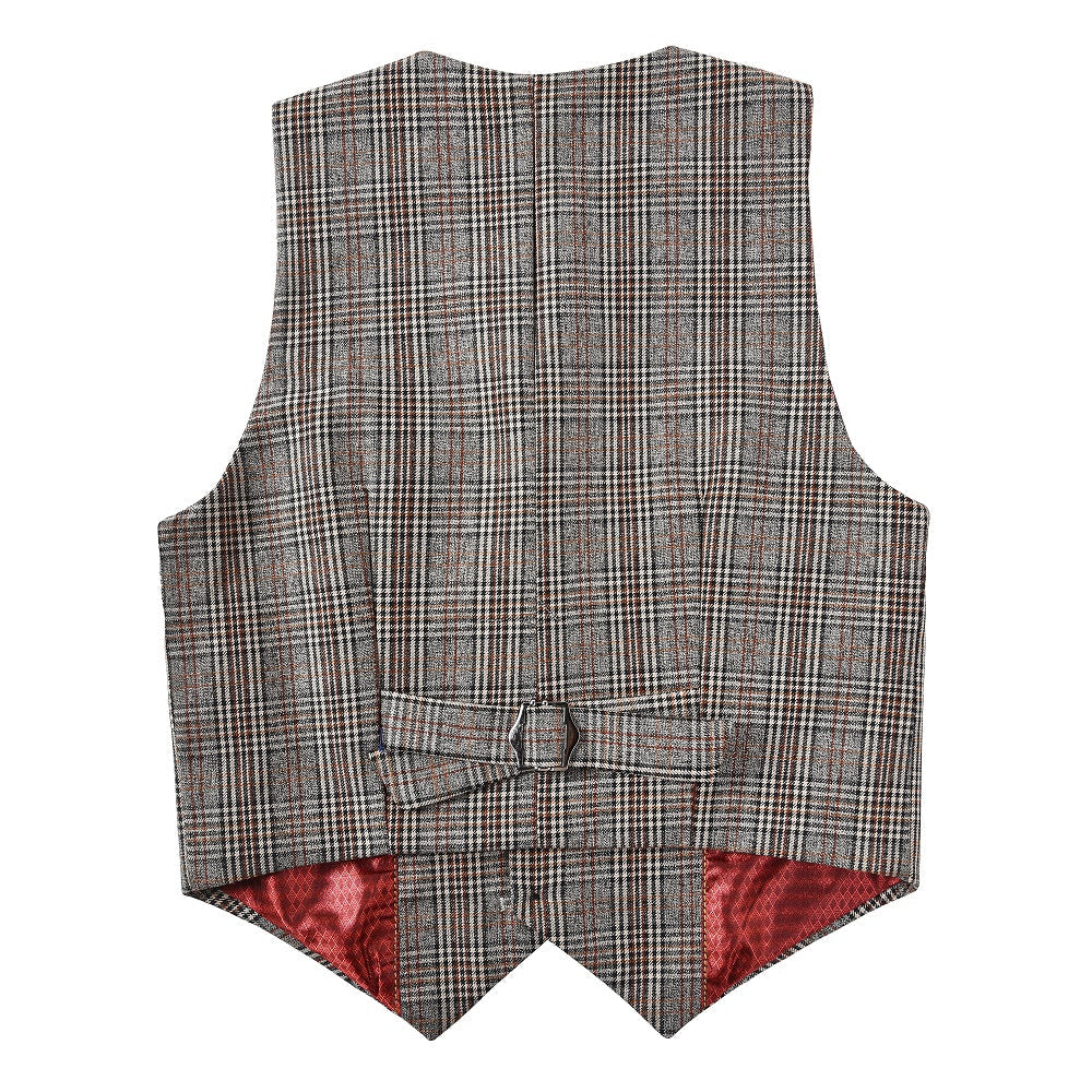 Grey and Brown Plaid Elegant Formal 5 Piece Boys Suits