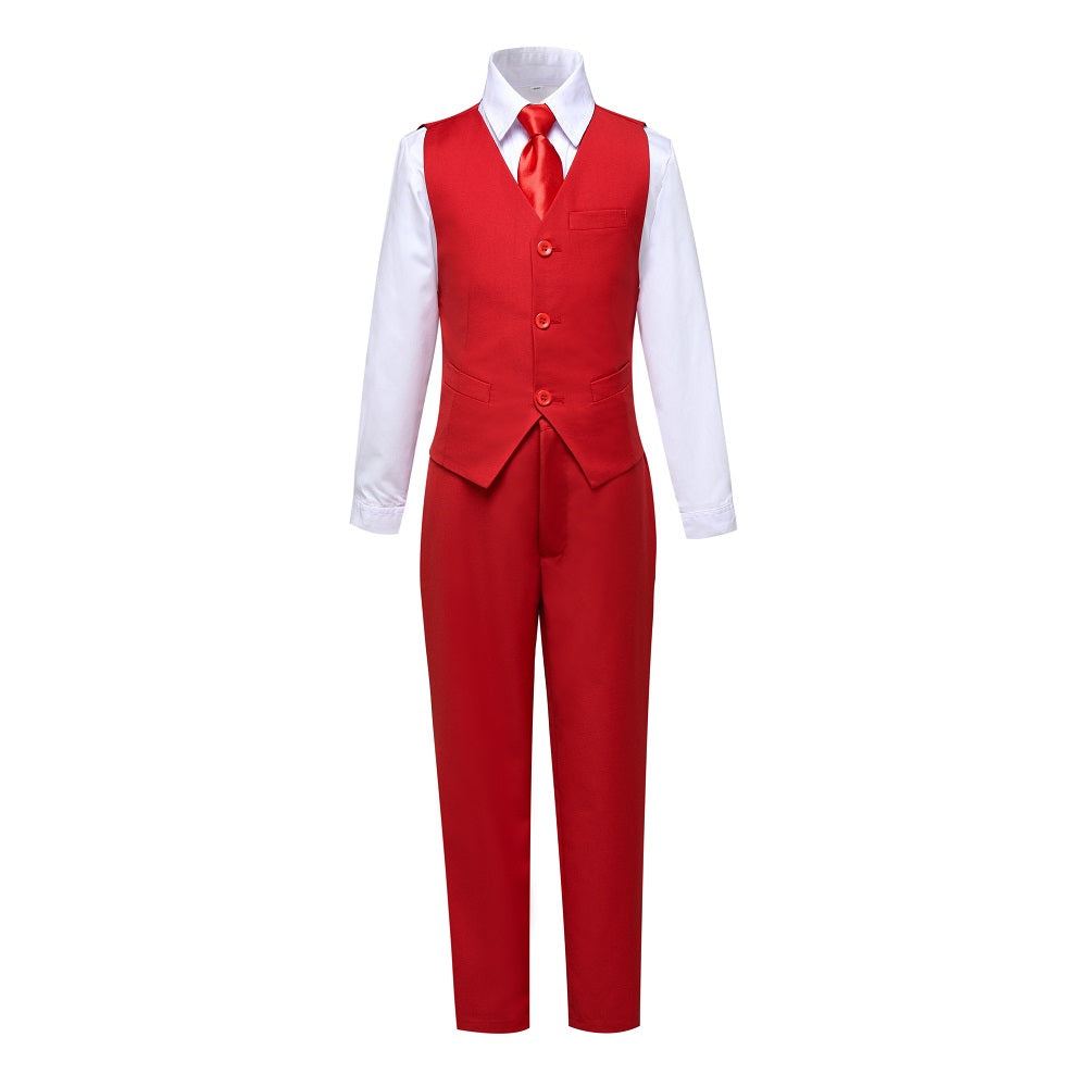 Red Formal Classic 4 Piece Boy's Formal Suits With Vest+Pants+Shirt+Tie