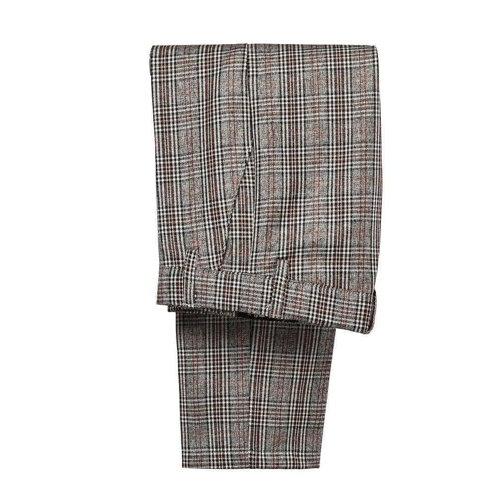 Grey and Brown Plaid Elegant Formal 5 Piece Boys Suits