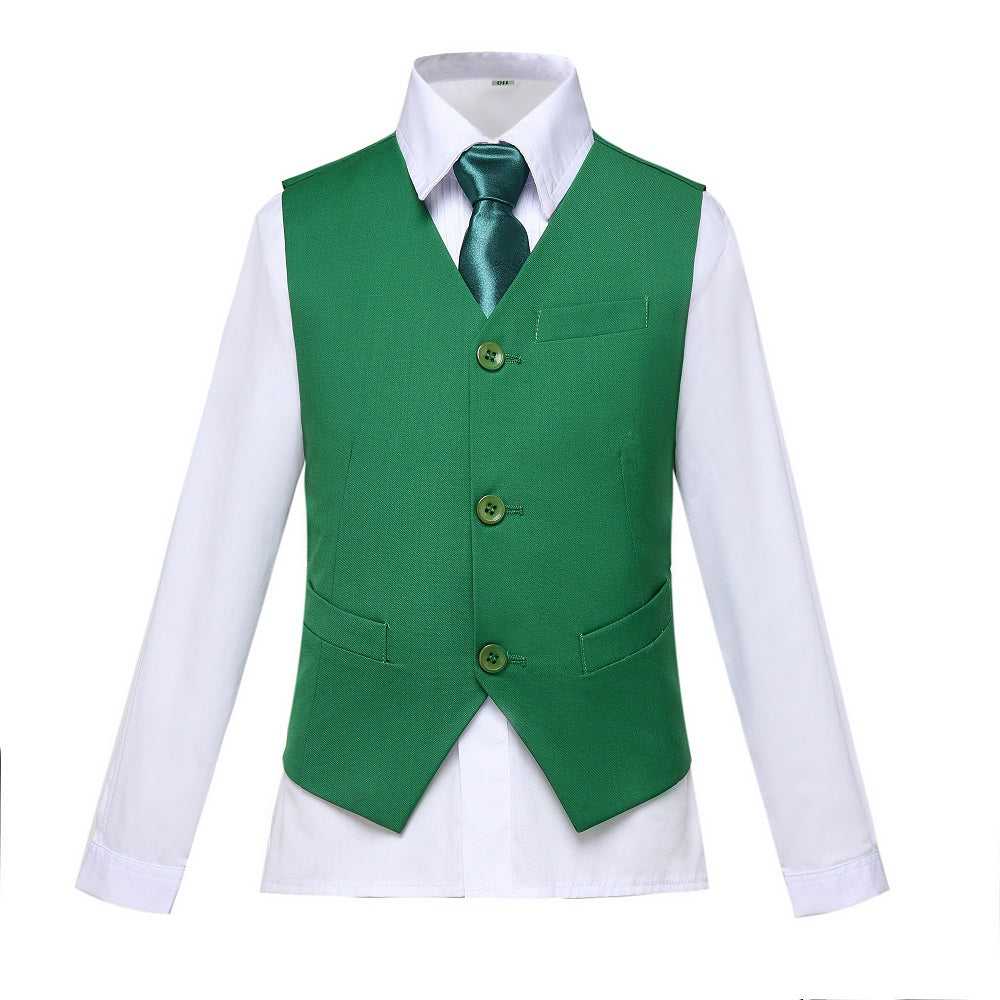 Green 4 Piece Boy's Formal Suits With Vest+Pants+Shirt+Tie