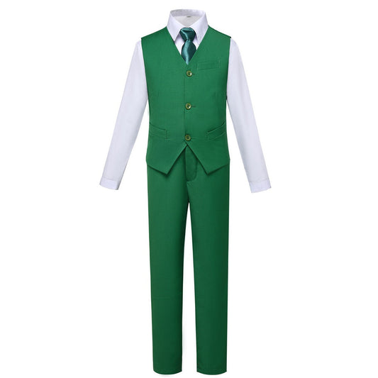 Green 4 Piece Boy's Formal Suits With Vest+Pants+Shirt+Tie