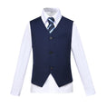 Cargar la imagen en la vista de la galería, Navy Fit Slim 4 Piece Boy's Formal Suits With Vest+Pants+Shirt+Tie
