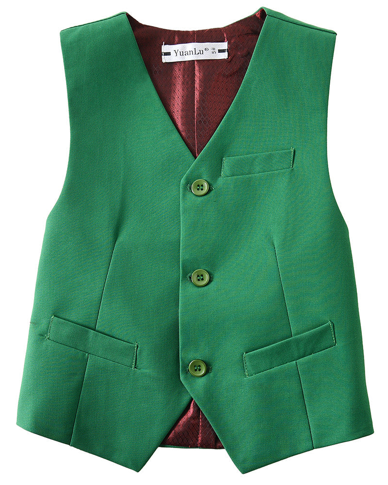 Green 4 Piece Boys' Formal Suit Set with Vest Pants Dress Shirt and Tie BS41