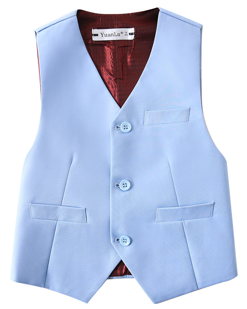 Light Blue 4 Piece Boys' Formal Suit Set with Vest Pants Dress Shirt and Tie BS42