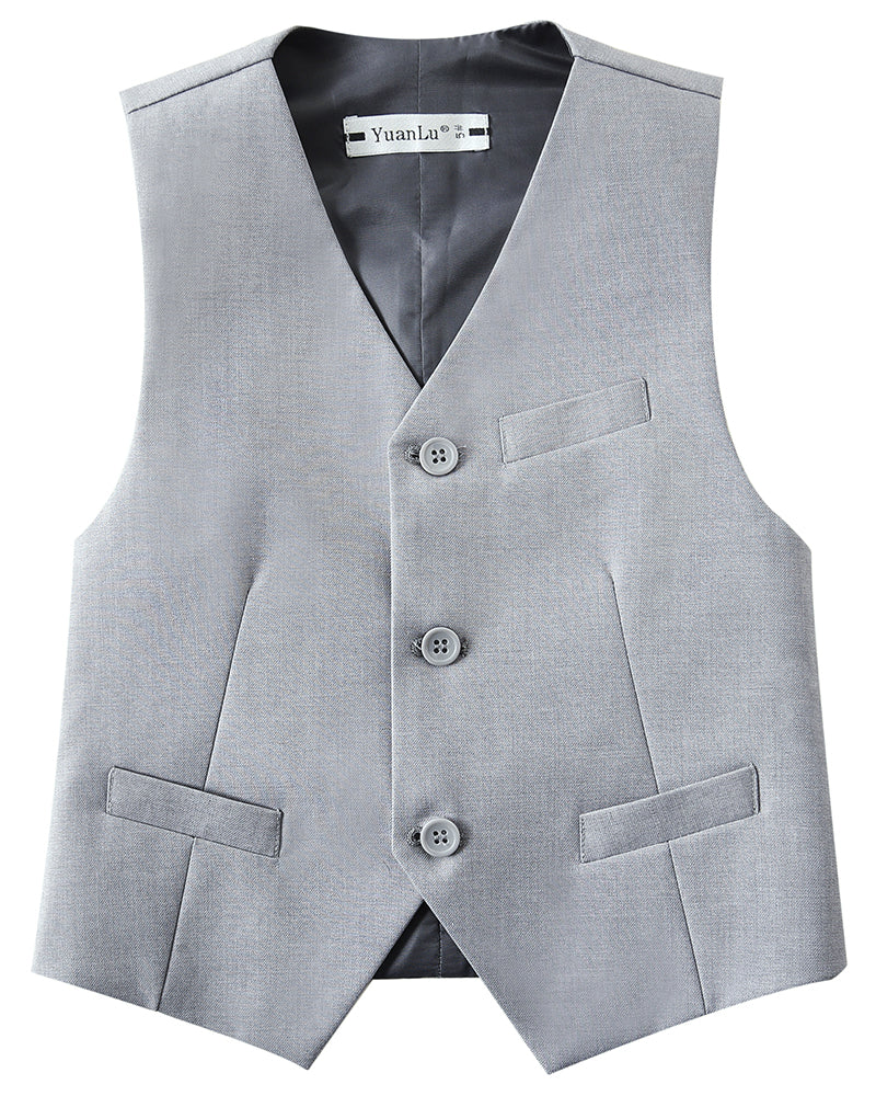 Gray 4 Piece Boys' Formal Suit Set with Vest Pants Dress Shirt and Tie BS40