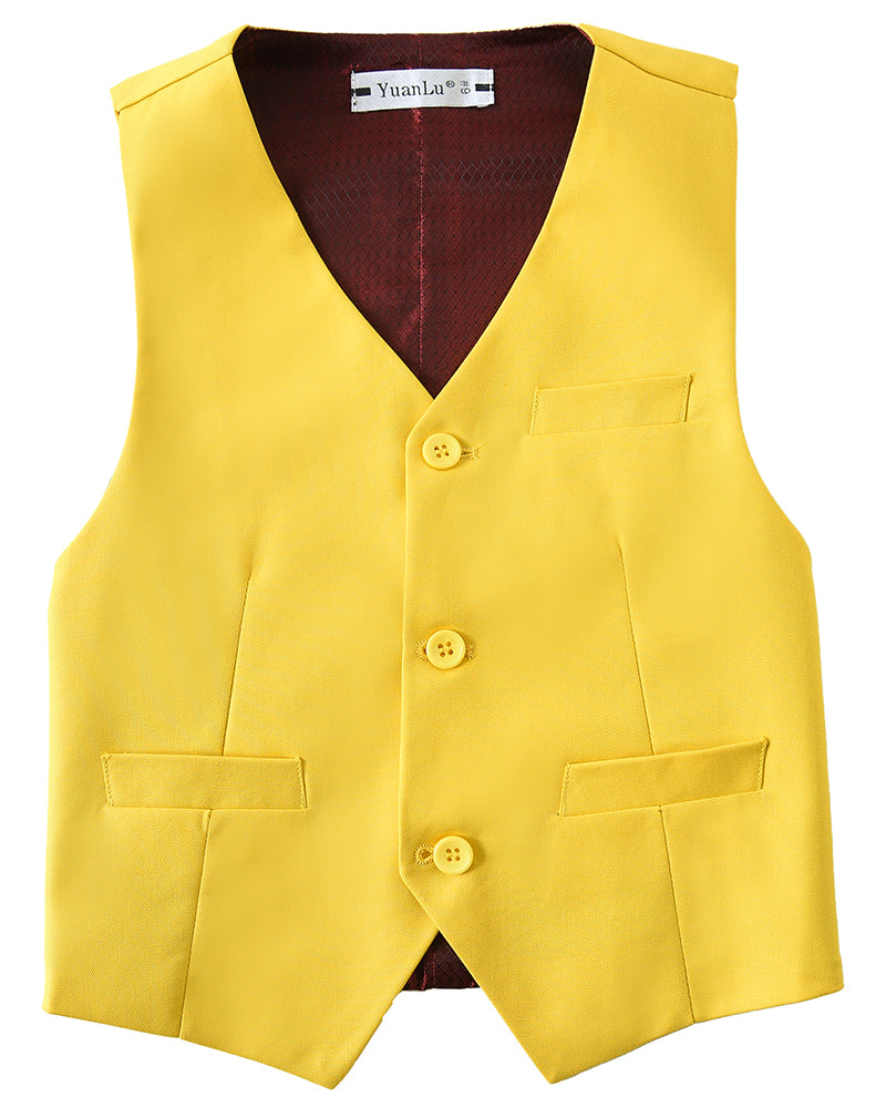 Yellow 4 Piece Boys' Formal Suit Set with Vest Pants Dress Shirt and Tie BS51