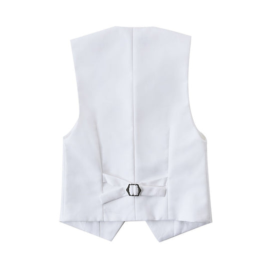 White 3 Buttons Boys Girls Fully Lined Formal Suit Vest