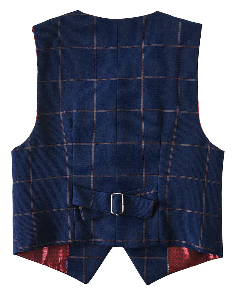 Navy Plaid 2 Piece Kids Boys' Vest and Pants Dress Suits Set