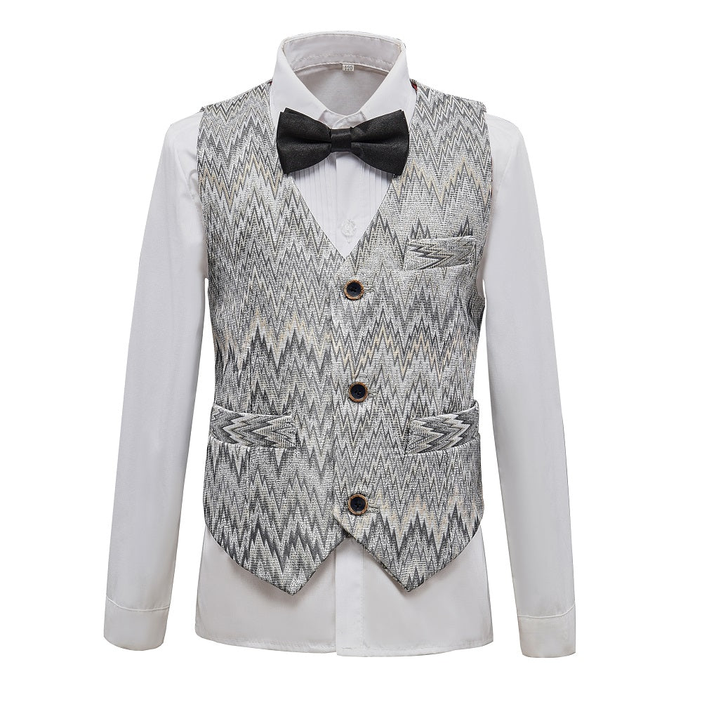 Grey Unique Patterned Party Banquet 5 Piece Boys Suits