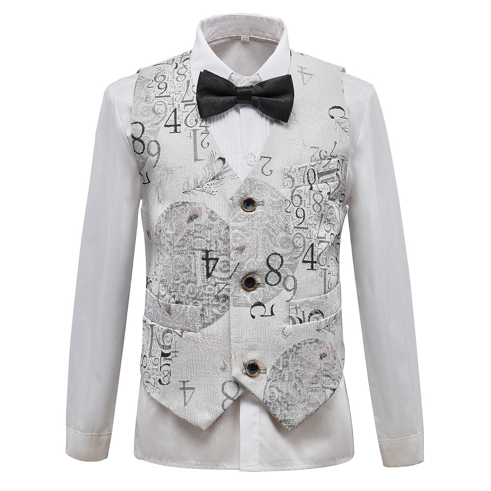 White Unique Patterned Party 5 Piece Boys Suits