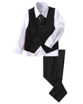 Cargar la imagen en la vista de la galería, Black 4 Piece Boys' Formal Suit Set with Vest Pants Dress Shirt and Tie BS35
