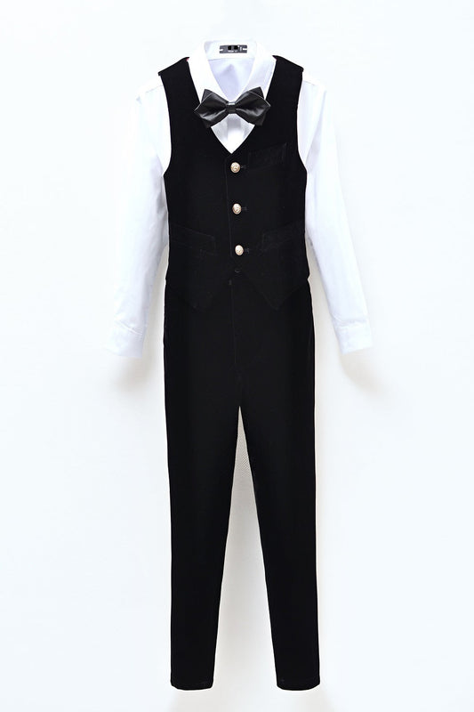 Black Velvet 2 Piece Kids Boys' Vest and Pants Dress Suits Set