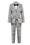 Load image into Gallery viewer, Grey Unique Patterned Party Banquet 5 Piece Boys Suits
