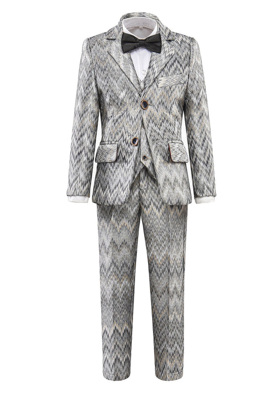 Grey Unique Patterned Party Banquet 5 Piece Boys Suits