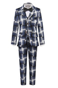 Cargar la imagen en la vista de la galería, Black and Grey Plaid Banquet 5 Piece Boys Suits
