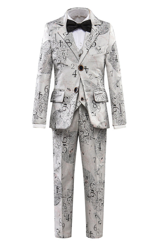 White Unique Patterned Party 5 Piece Boys Suits