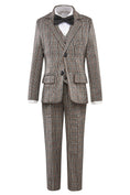 Charger l'image dans la visionneuse de la galerie, Grey and Brown Plaid Elegant Formal 5 Piece Boys Suits
