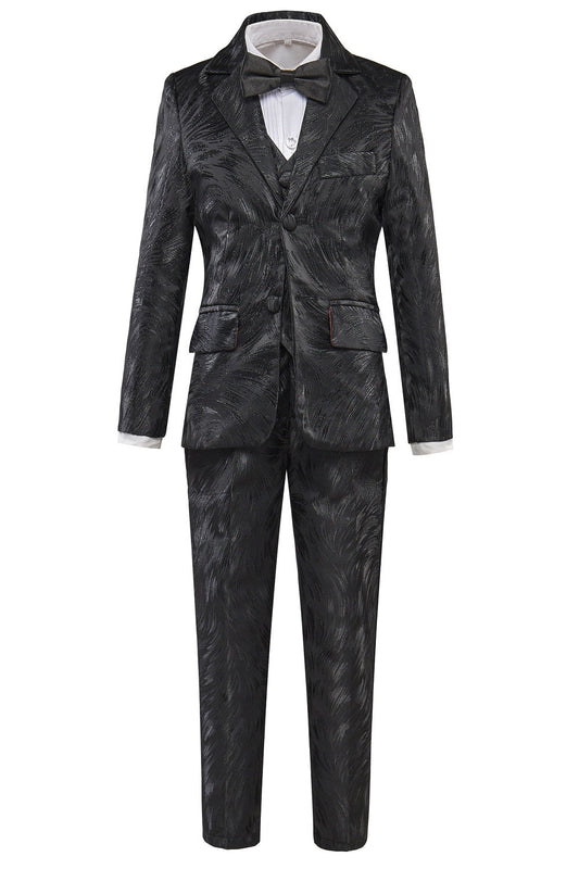 Black Unique Patterned Party 5 Piece Boys Suits